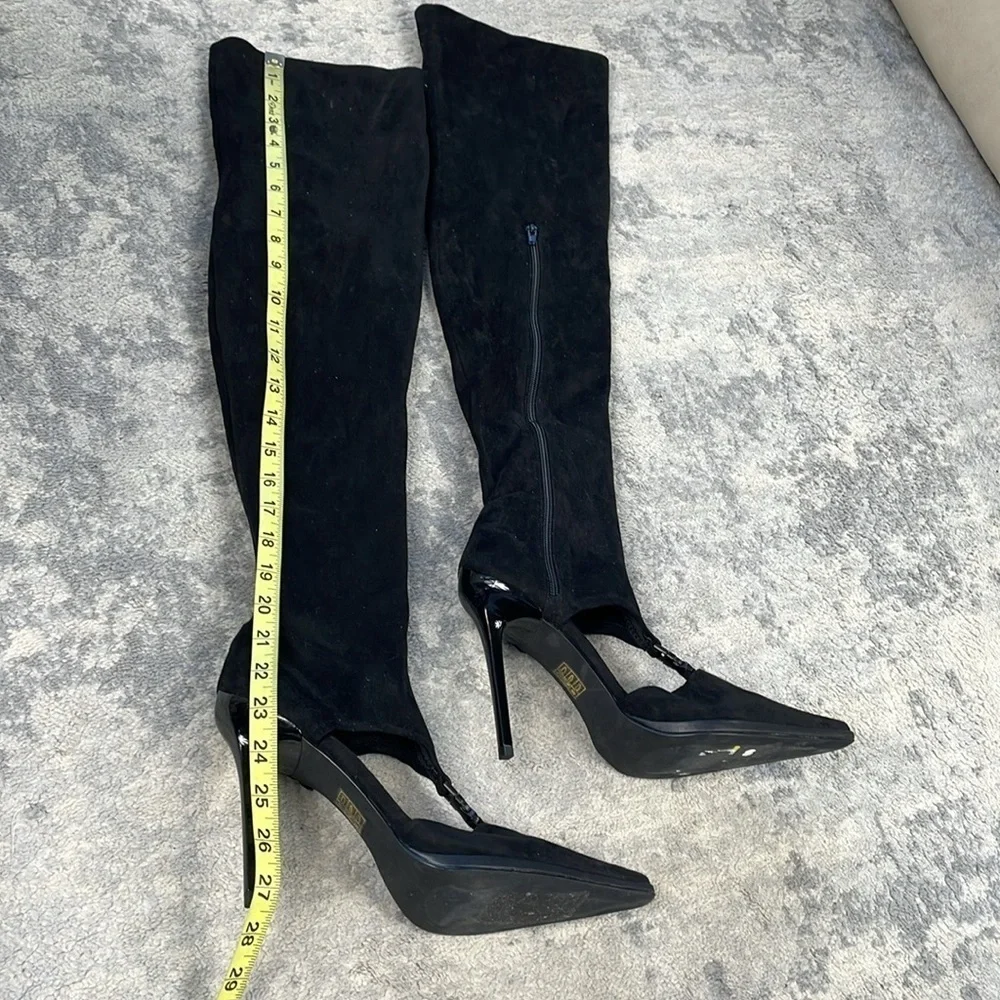 Jeffrey Campbell Vortexx Cut Out Over The Knee Boots Stiletto Pointed Toe Black